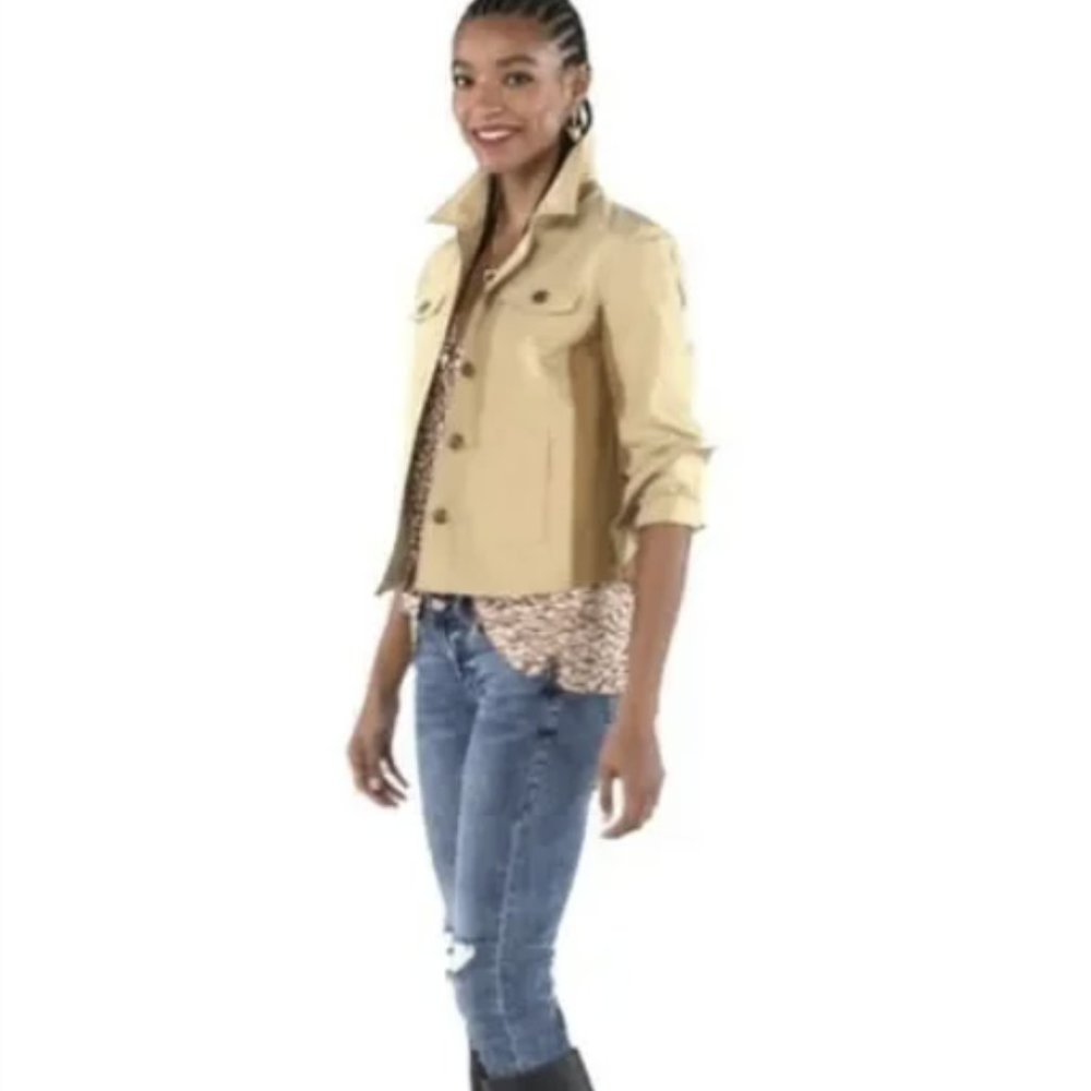 NWT Cabi Mason jacket khaki with buttons & faux suede panels under arms